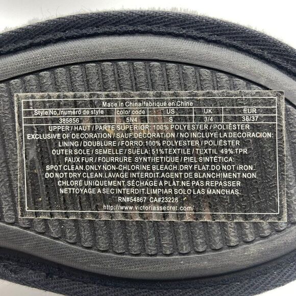 VICTORIAS SECRET PLUSH BOW SLIPPERS BLACK Small - Picture 8 of 9